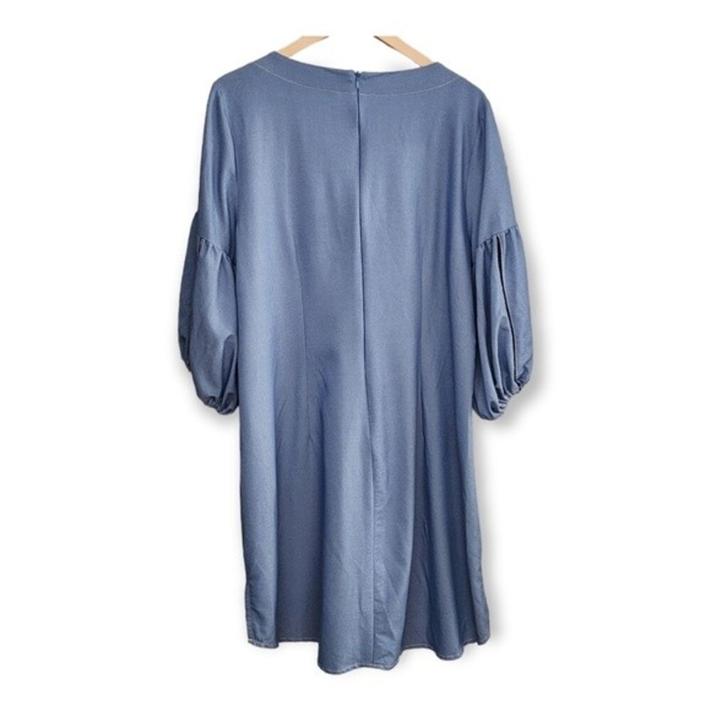 EBBA Blue V-neck Dress Embroidered Ribbon Trim Women Size 16 / XXL - Picture 2 of 9